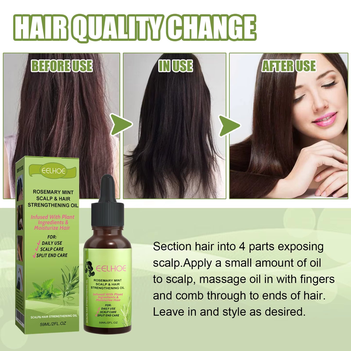 Rosemary Mint Hair Oil for Damaged Hair Moisturizer Smooth Strengthen Hair Care Rosemary Oil Hair Growth Products 59Ml