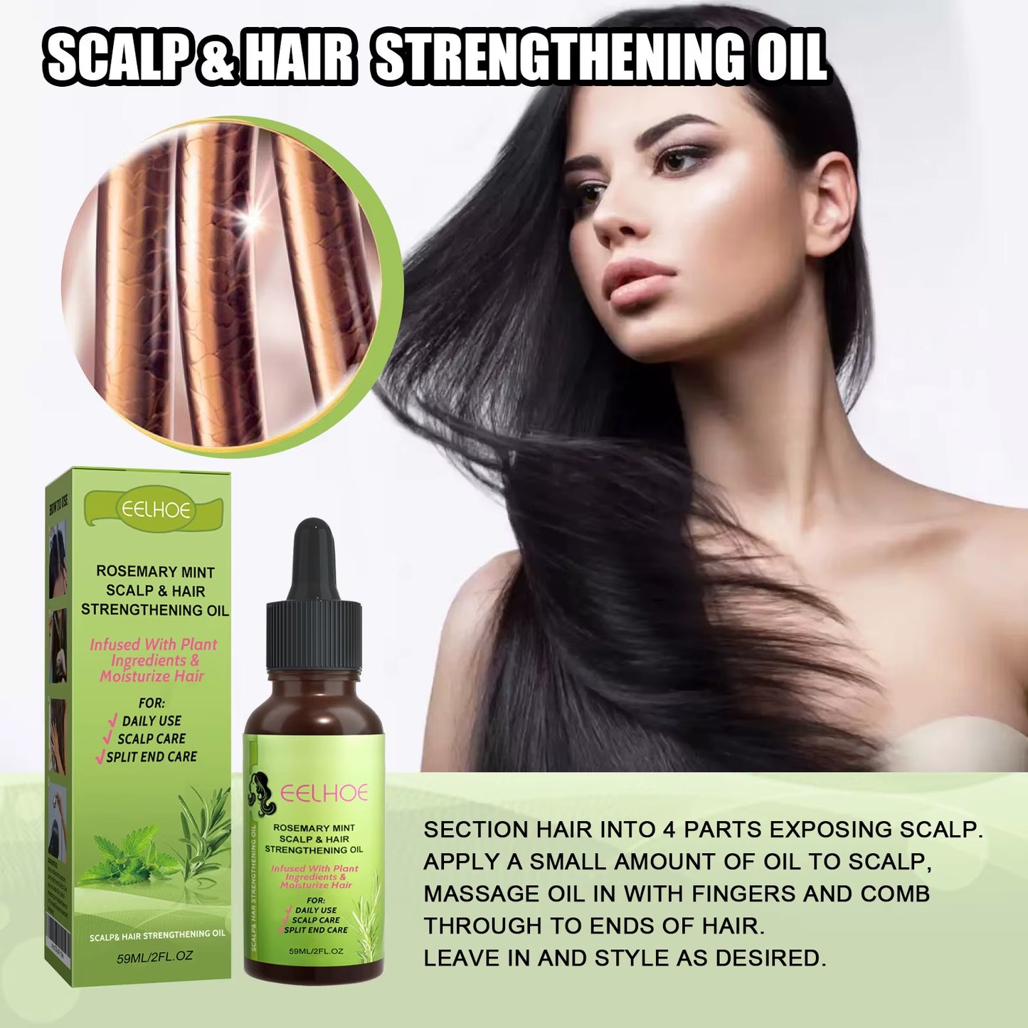 Rosemary Mint Hair Oil for Damaged Hair Moisturizer Smooth Strengthen Hair Care Rosemary Oil Hair Growth Products 59Ml