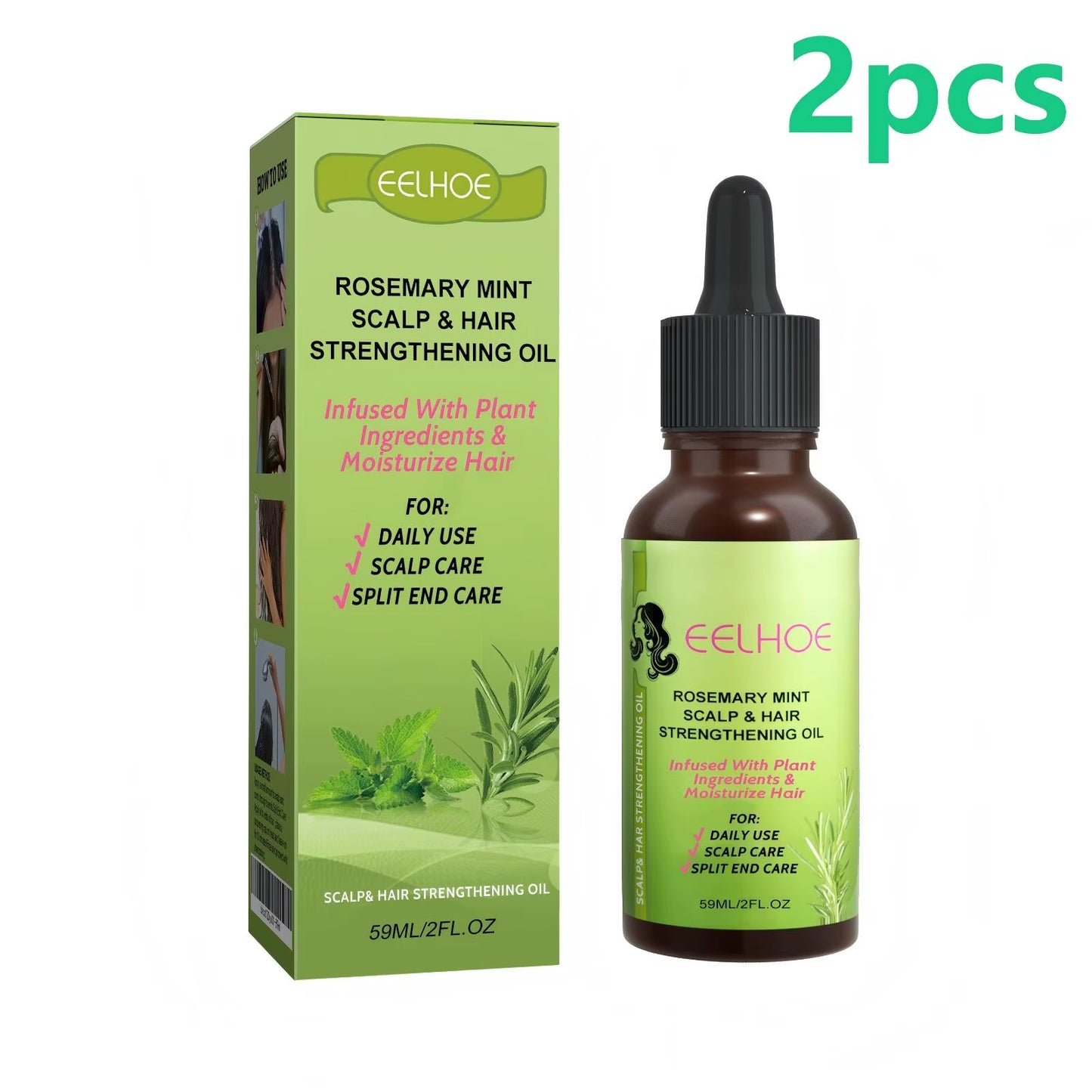 Rosemary Mint Hair Oil for Damaged Hair Moisturizer Smooth Strengthen Hair Care Rosemary Oil Hair Growth Products 59Ml