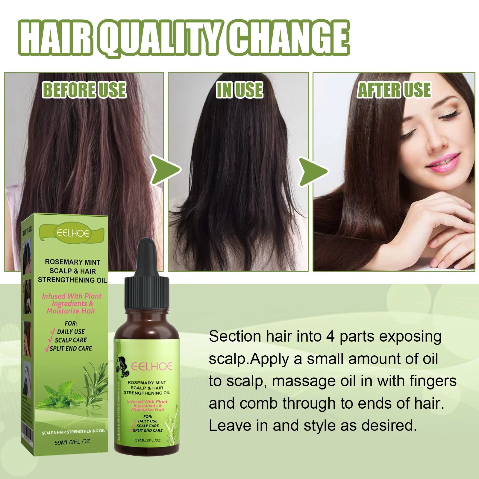 Rosemary Mint Hair Oil for Damaged Hair Moisturizer Smooth Strengthen Hair Care Rosemary Oil Hair Growth Products 59Ml