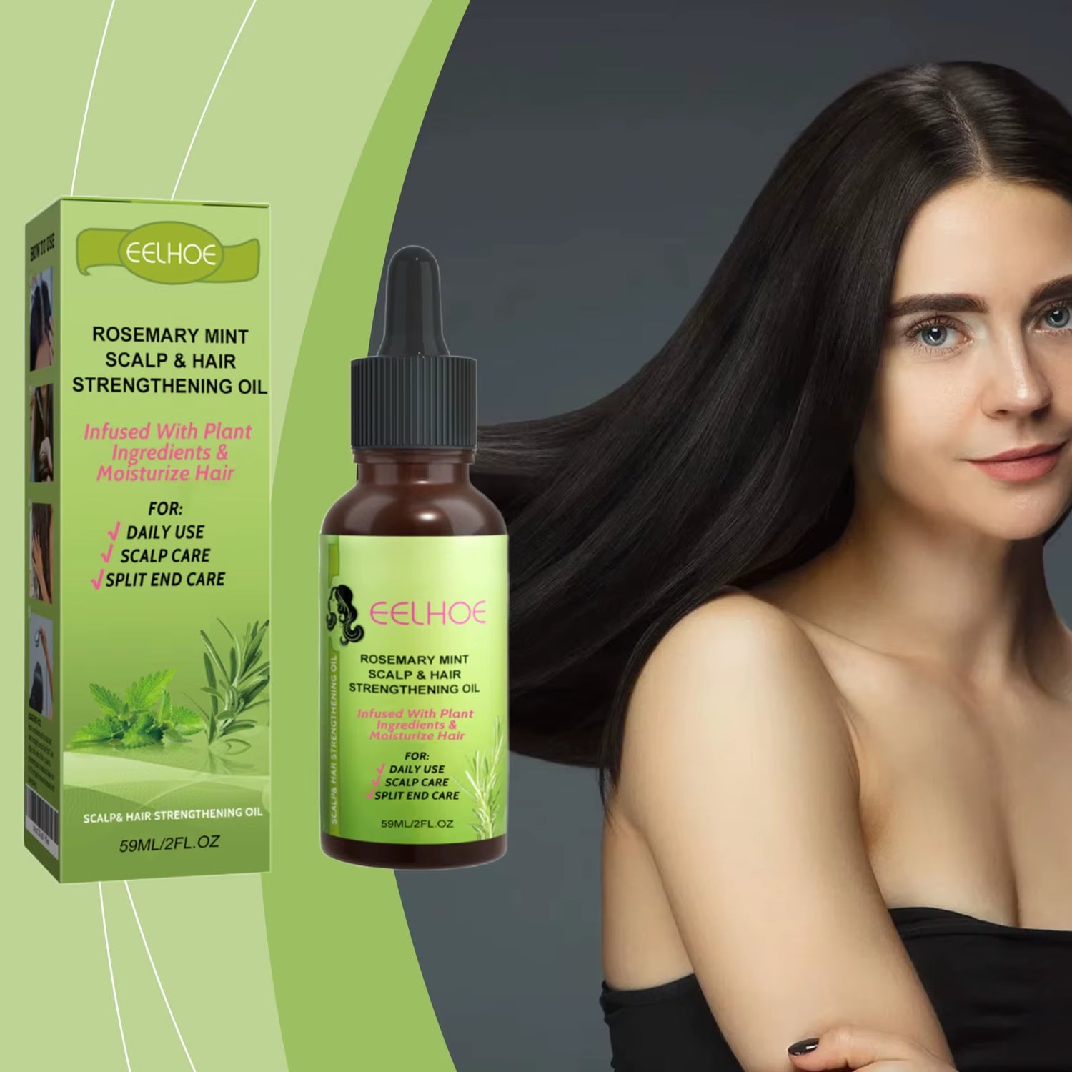 Rosemary Mint Hair Oil for Damaged Hair Moisturizer Smooth Strengthen Hair Care Rosemary Oil Hair Growth Products 59Ml