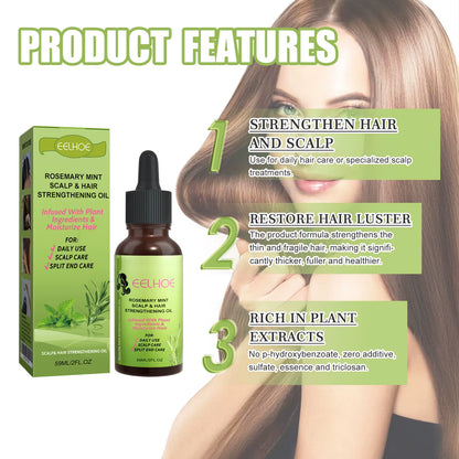 Rosemary Mint Hair Oil for Damaged Hair Moisturizer Smooth Strengthen Hair Care Rosemary Oil Hair Growth Products 59Ml