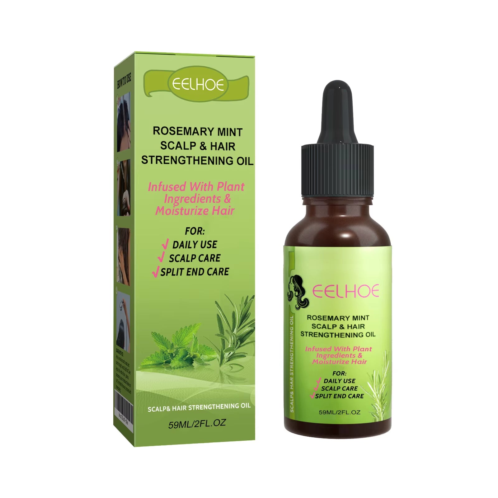 Rosemary Mint Hair Oil for Damaged Hair Moisturizer Smooth Strengthen Hair Care Rosemary Oil Hair Growth Products 59Ml